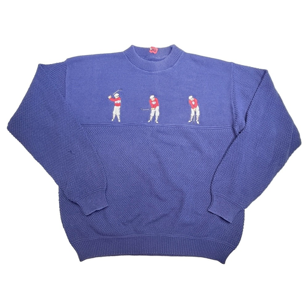 Vintage Sutter & Grant Golf Sweater Men's XL Blue Embroidered Golfer USA